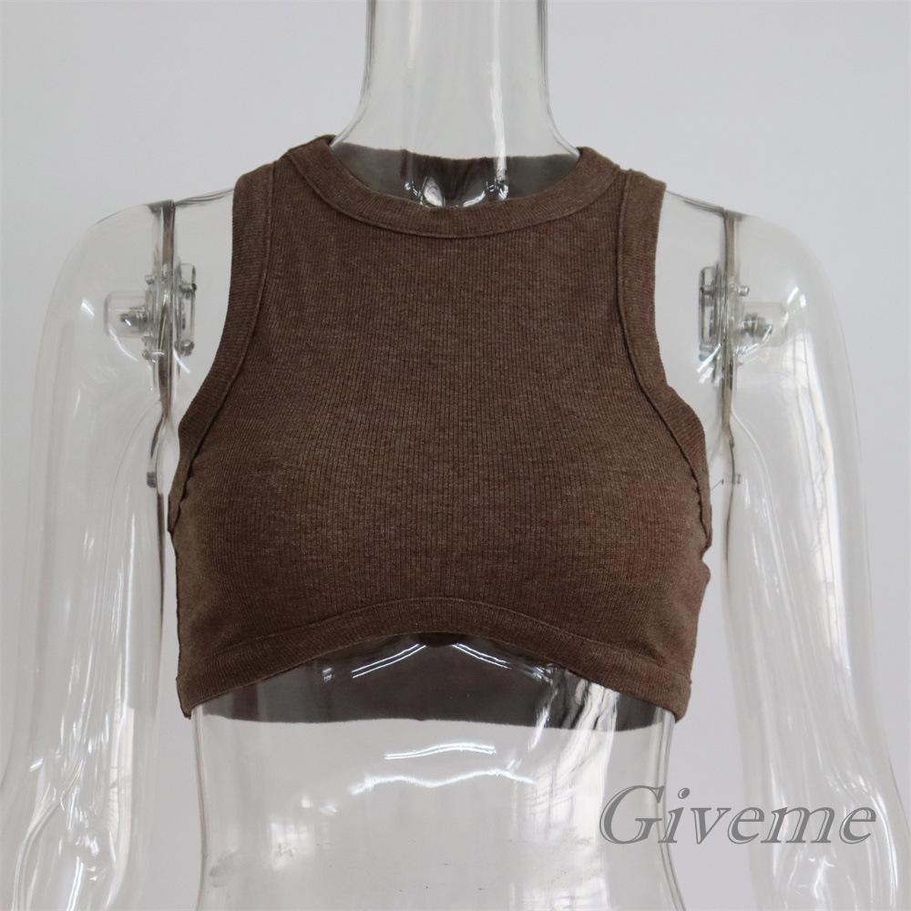 Áo Croptop Sát Nách Cổ Tròn Màu Trơn Thời Trang Mùa Hè Cho Nữ