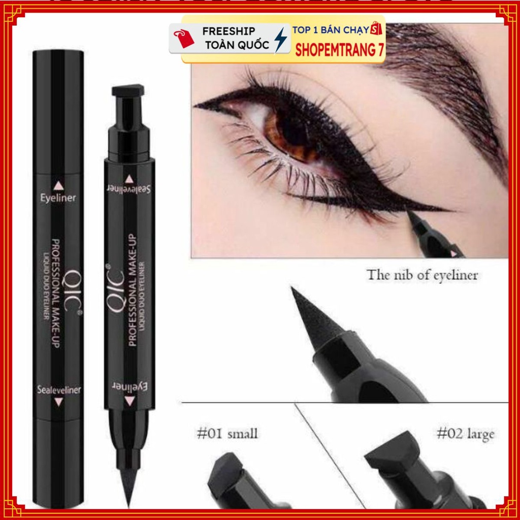 6970779601149 Bút kẻ mắt QIC dạng lỏng 2 trong 1 có đầu tem chống thấm nước lâu trôi T2 .