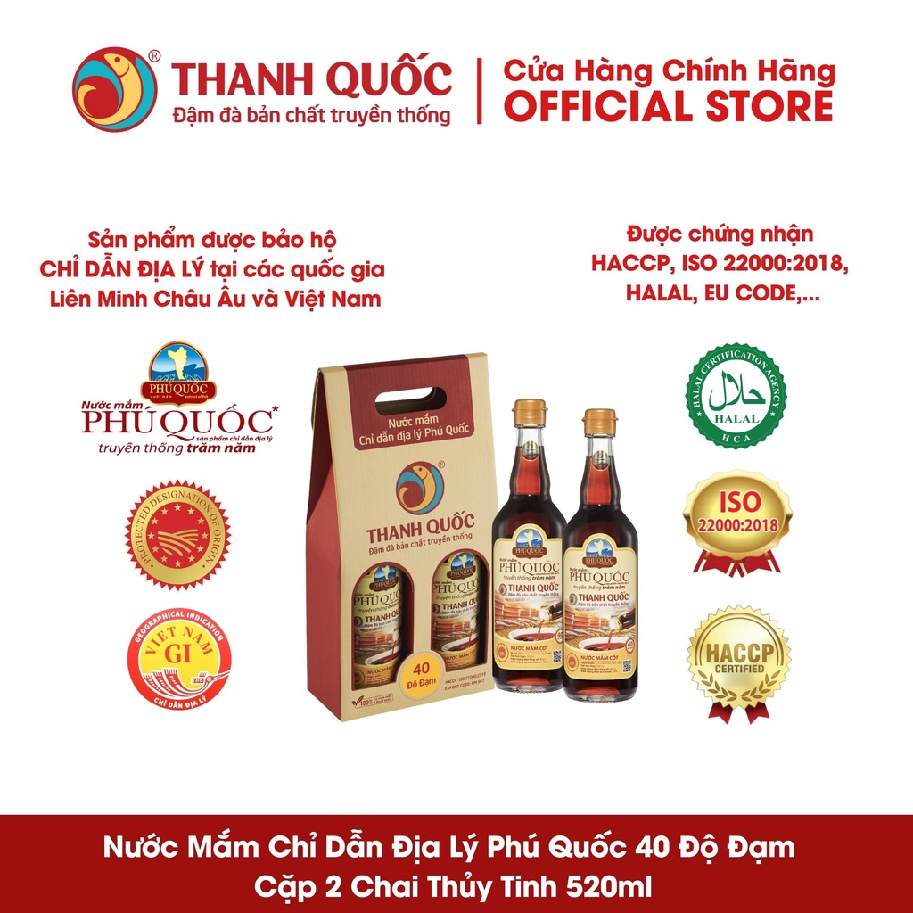 Nước mắm chỉ dẫn địa lý Phú Quốc Thanh Quốc 40N 520ml x 2 chai