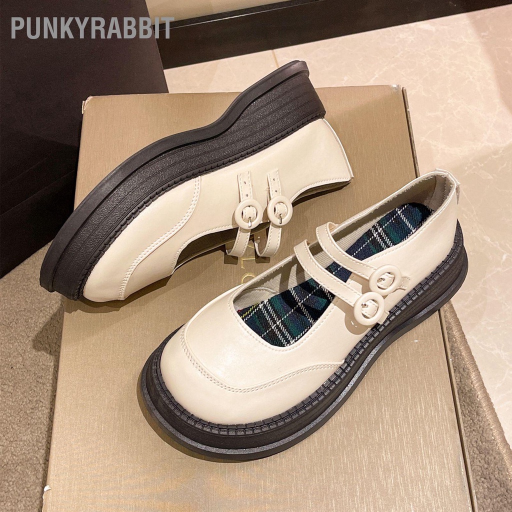 PunkyRabbit Bé Gái Giày Da Vintage Có Thể Điều Chỉnh Lớp Lót Mềm Mại Mũi Tròn Chống Trơn Trượt Thời Trang Mùa Thu Cho Nữ