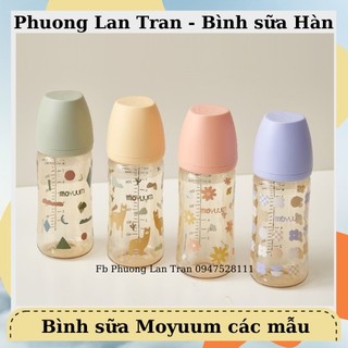 Bình Moyuum bình núm ti size 170ml 270ml mẫu trơn, mây, lạc đà, hoa cúc, tím, thỏ - Nội địa Hàn chính hãng chuẩn auth