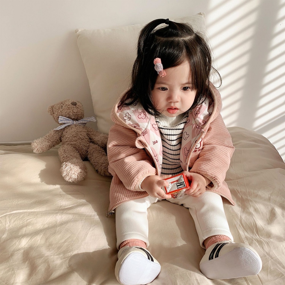 Áo Khoác Cotton Dày Hai Mặt Có Mũ Trùm Xinh Xắn Theo Phong Cách Mùa Đông Dành Cho Bé