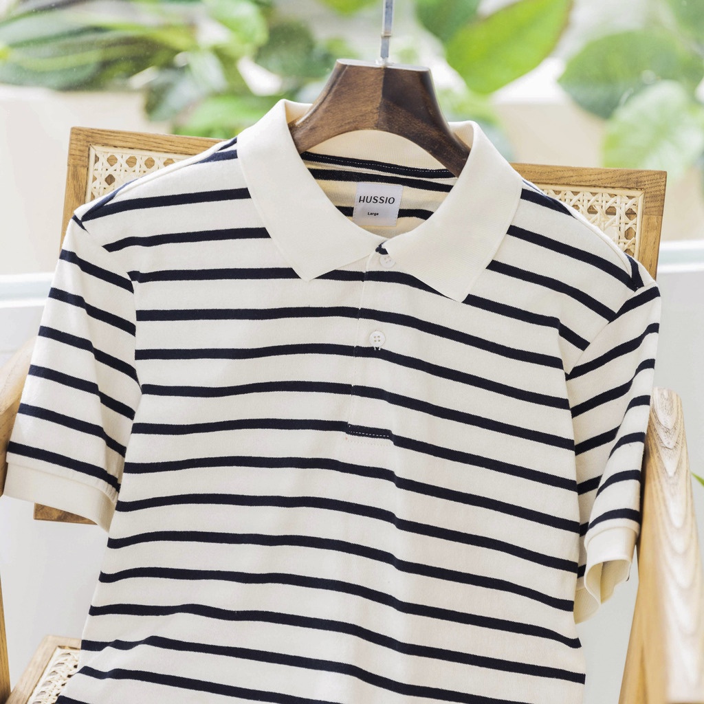 Áo Polo nam tay ngắn WHITE STRIPED vải Cotton Single sọc năng động, thanh lịch, sang trọng - HUSSIO