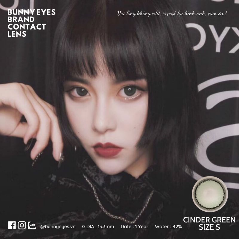 Kính Áp Tròng BUNNY EYES - Cinder Green14.0mm Size S Giãn Nhẹ