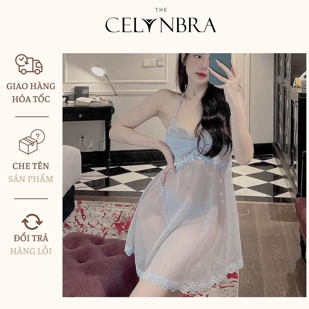 Váy ngủ voan xuyên thấu kèm chip sexy THE CELYNBRA - V79