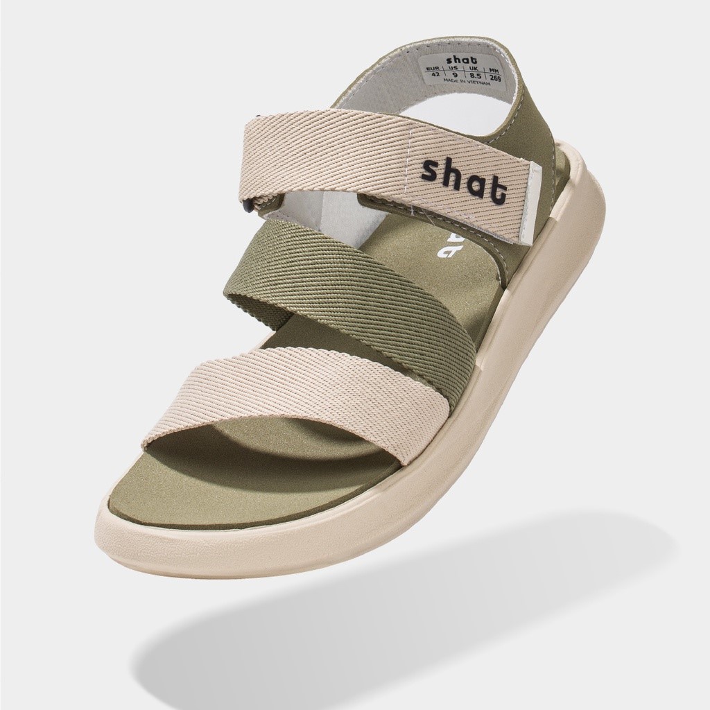 Giày Sandals Unisex Thời Trang Shat S2 Đế Be Quai Be Xanh Rêu S2M2525