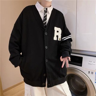 Cardigan 💚𝗙𝗥𝗘𝗘𝗦𝗛𝗜𝗣💚 Áo khoác cardigan nam nữ màu đen chữ R phong cách hàn quốc