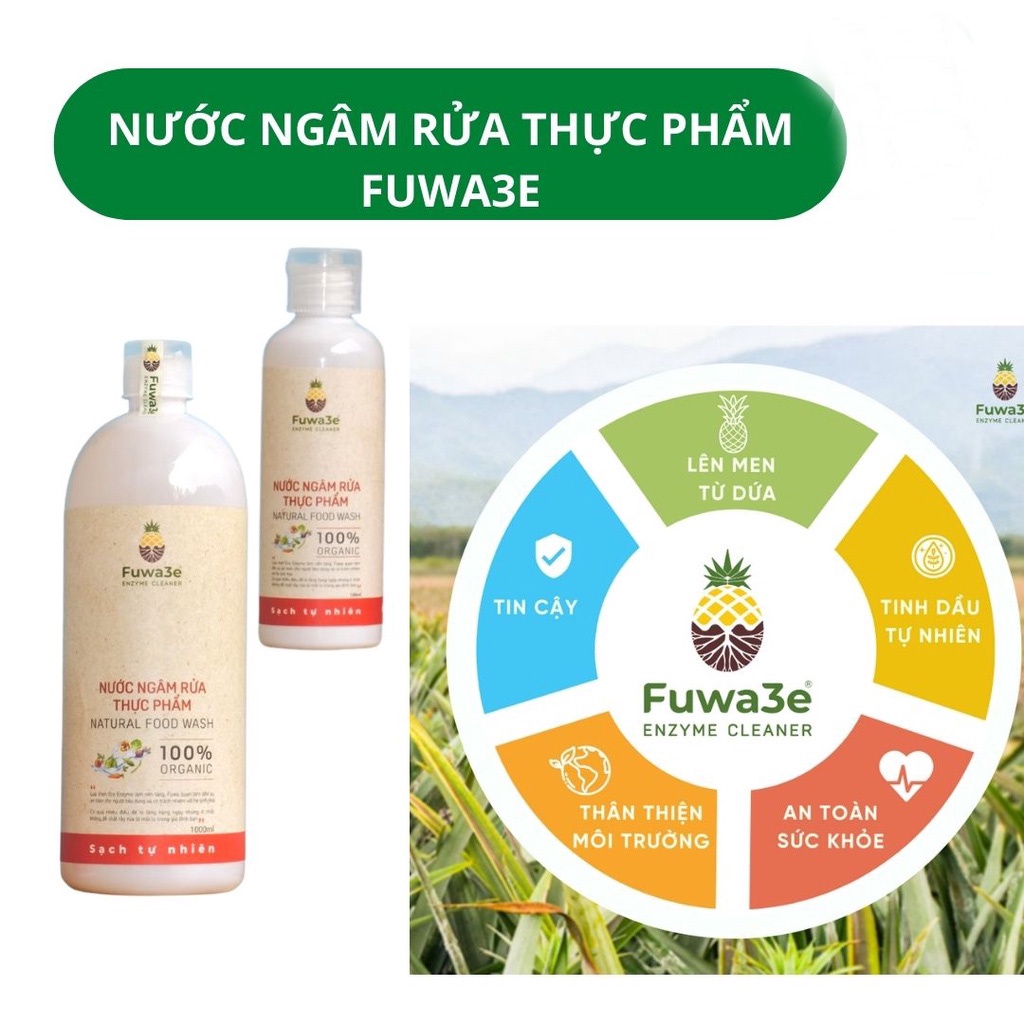 Nước ngâm rau củ quả Fuwa3e organic sinh học 100ml làm sạch thực phẩm 100% Enzyme từ dứa - Kaka Beauty
