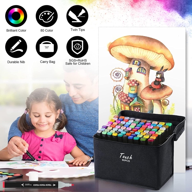Bút màu Marker Touch Cool Bộ 36/60/80 / họa cụ tô màu dạ vẽ tranh anime