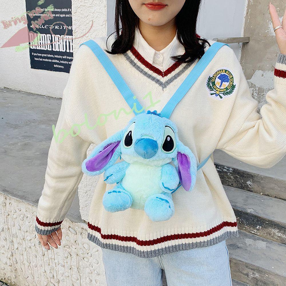 Ba Lô Thú Nhồi Bông Hình Stitch Hoạt Hình Cỡ Lớn Có Khóa Kéo Cho Bé