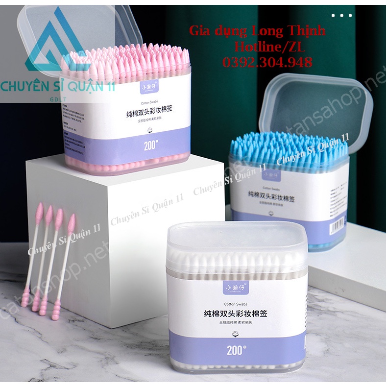 Hộp 200 tăm bông 2 đầu vệ sinh tai, mũi - kháng khuẩn, mềm mịn