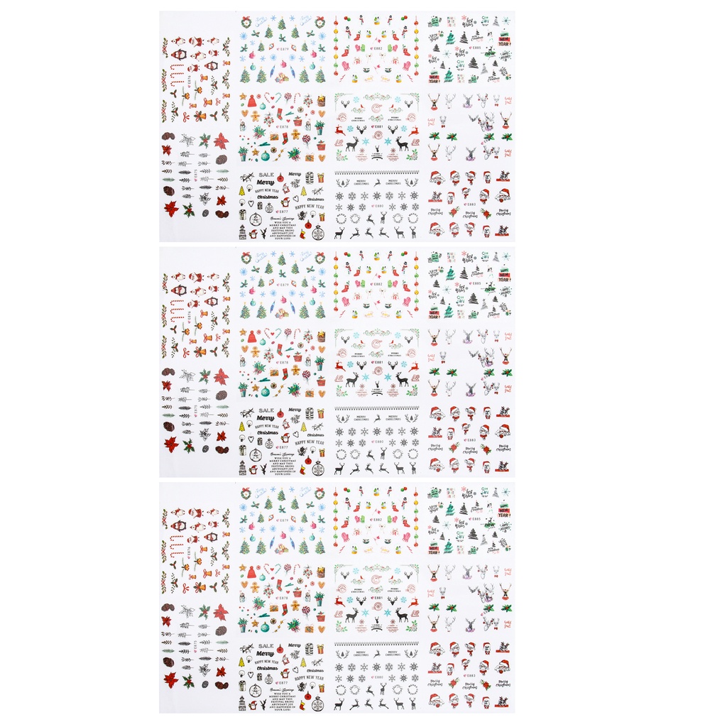 ♥RUI♥ 3 Sheets Xmas Nail Stickers Xmas Nail Art Stencils Self- Adhesive Nail Stickers Santa Nail Art Stickers