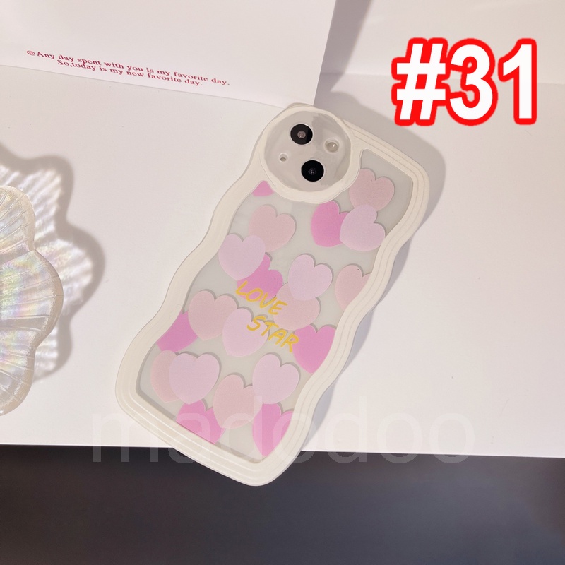 Samsung Galaxy A54 A34 A24 A14 A04 A12 A52 A52S A33 A32 A23 A72 A73 A53 A22 A13 4G 5G A03S A02S A11 A02 A03 A51 A50 A50S A30S A20 A30 A20S A10S A21S M12 M22 M32 M11 M02 ins Cute Pink Heart Waves Edge TPU Airbag Anti-fall Clear Soft Phone Case BW 31