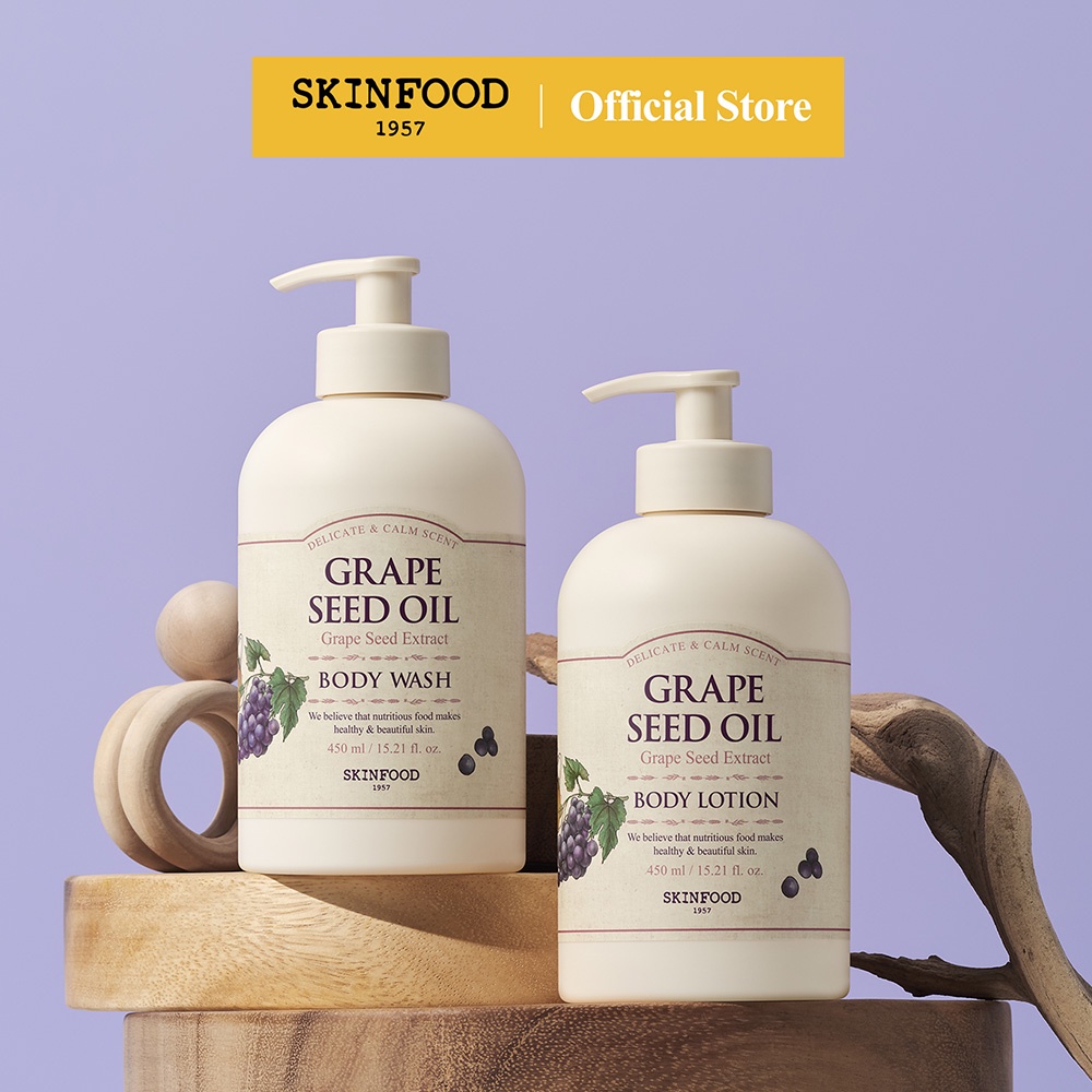 [SKINFOOD] quả nho hạt dầu sữa tắm 450ml & nước thơm 450ml & dầu phủ 200ml /Grape Seed Oil Body Line