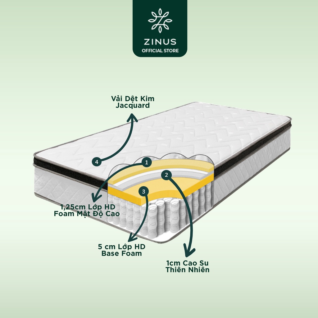 Nệm Lò Xo Độc Lập Cao su Euro Cao Cấp Dày 25cm Zinus - 10in Euro Top Latex Hybrid Spring Mattress