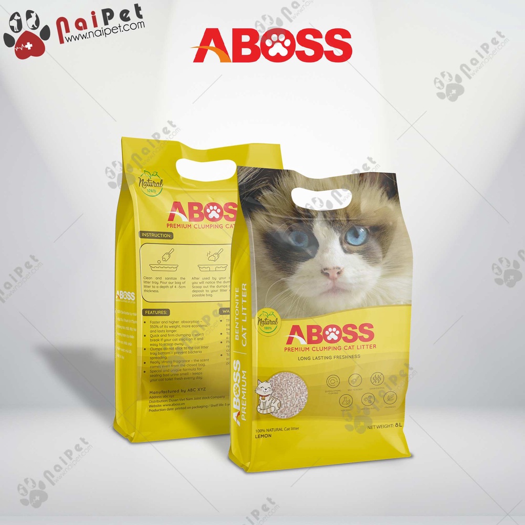 Cát Vệ Sinh Cát Đất Sét Bentonite ABoss Cho Mèo Túi 8L