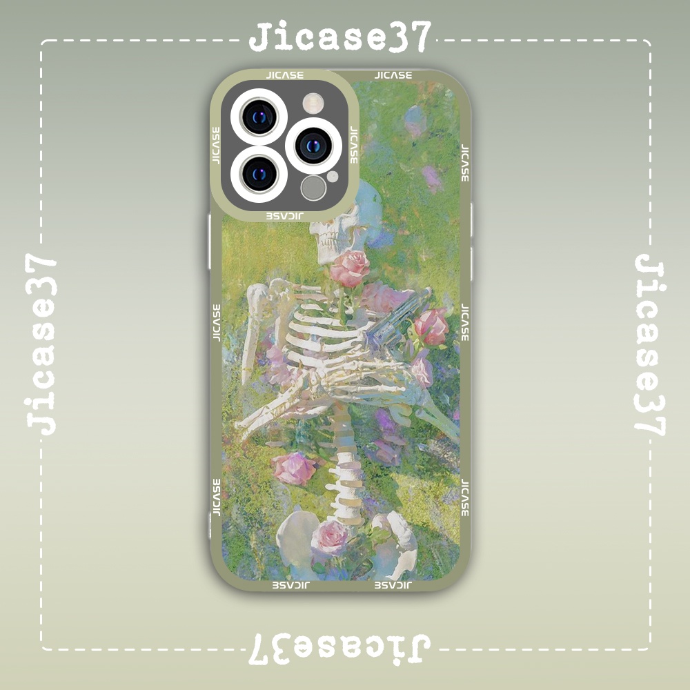 Ốp lưng iphone cạnh vuông Jicase Bộ Xương Skeleton Họa Tiết Hoa Flower 8plus/x/xs/11/12/pro/max/plus/promax
