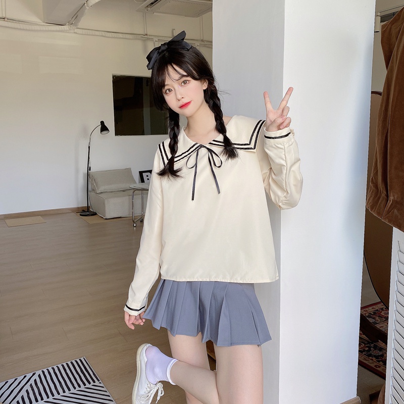 Áo Kiểu Tay Dài Cổ Thủy Thủ Thiết Kế Mới Thời Trang Mùa Thu Dành Cho