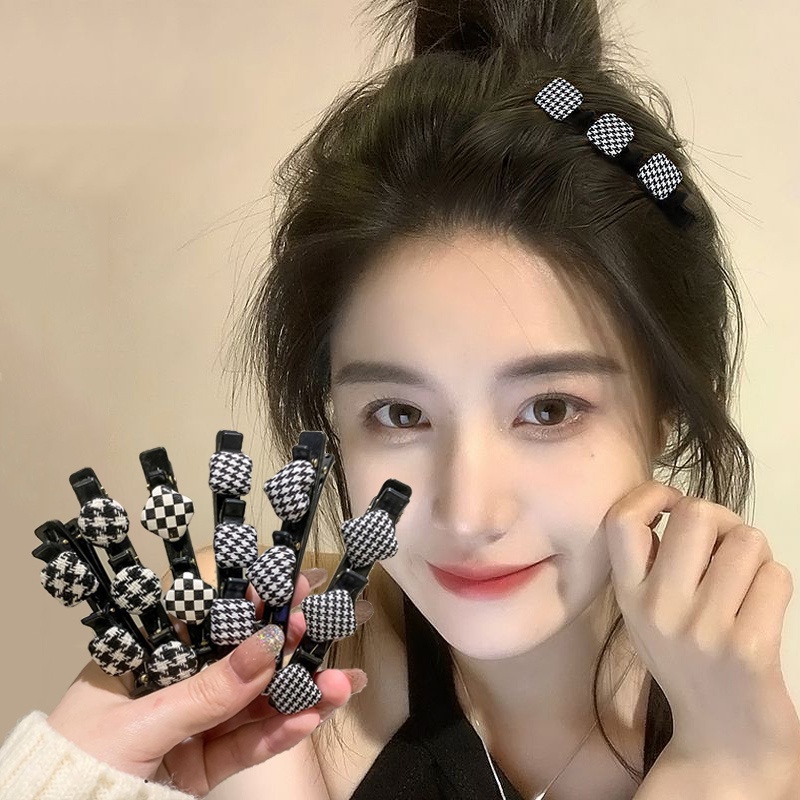 Kẹp Tóc Bện Hai Mặt Màu Trắng Đen Phong Cách Retro Cho Nữ