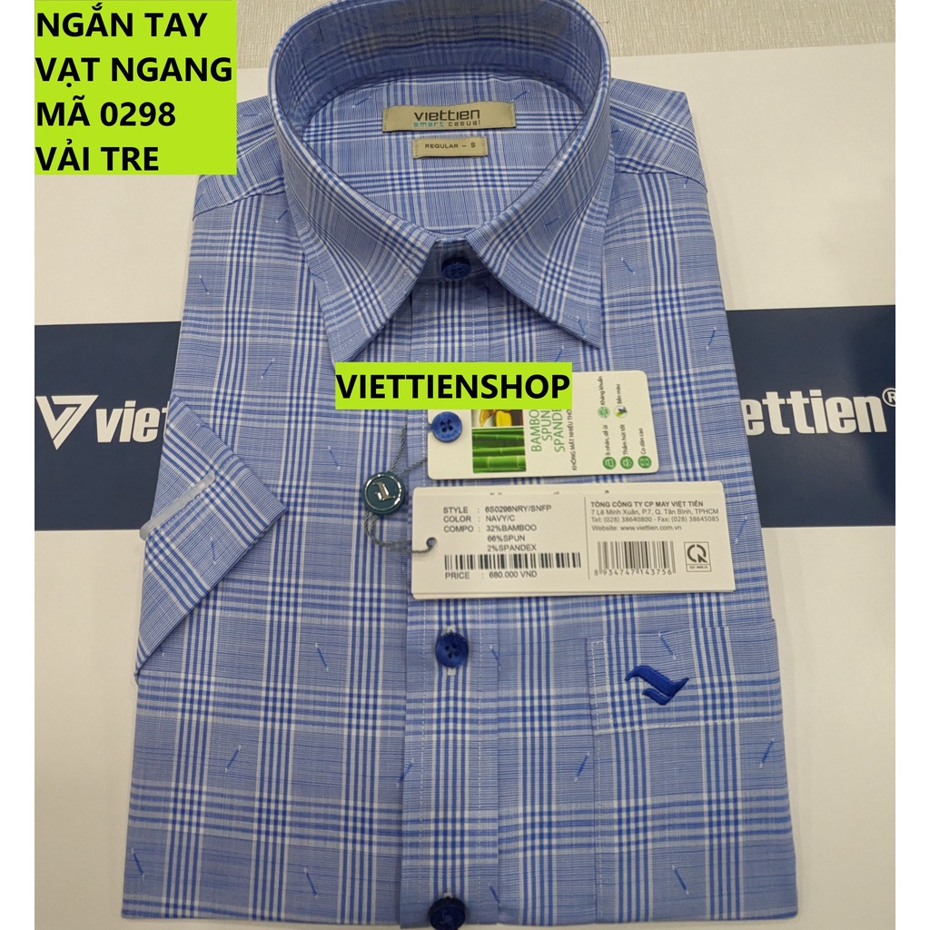 (0298 Sn) ÁO SƠ MI VIỆT TIẾN NGẮN TAY VẠT NGANG VẢI TRE