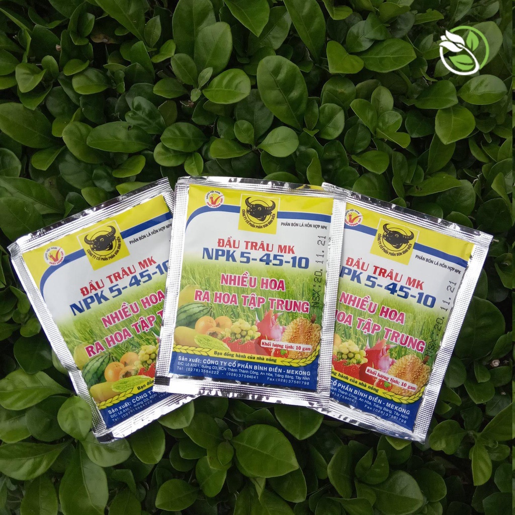 Phân Bón  Đầu Trâu MK NPK 30-10-5 Đẻ Nhánh Nhanh, Nảy Chồi Ra Lá, 5-45-10 Kích Hoa, Đậu Trái - Gói 10g