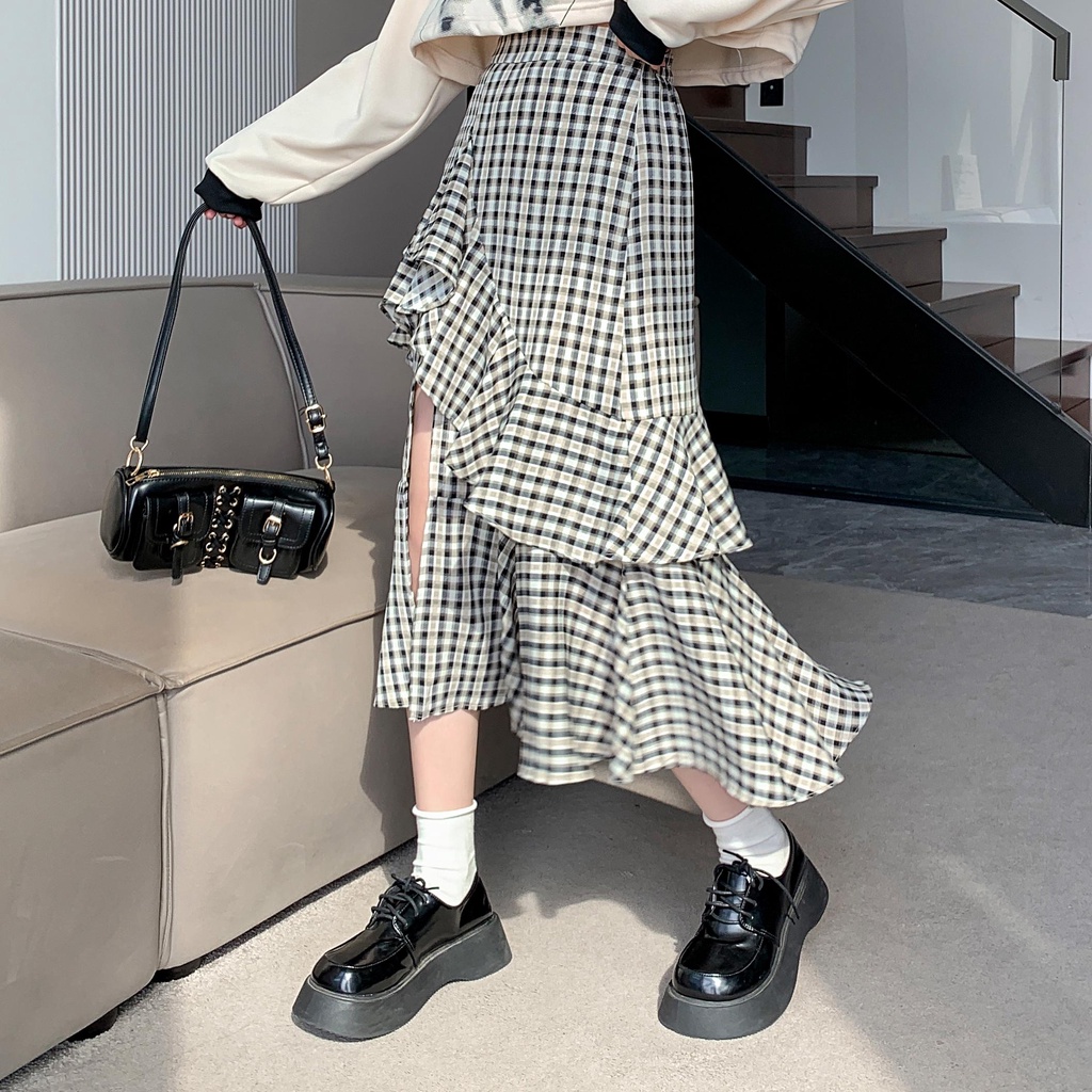 Chân váy đuôi cá MULTIPLICATION dáng dài thiết kế xẻ tà họa tiết kẻ sọc phong cách cổ điển thời trang xuân hè mới cho nữ