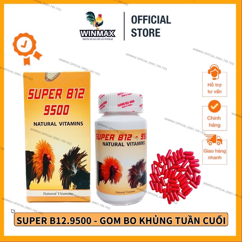 B12_9500 cho gà đá, Gom bo tuần cuối lọ 100viên, tách lẻ 50 viên