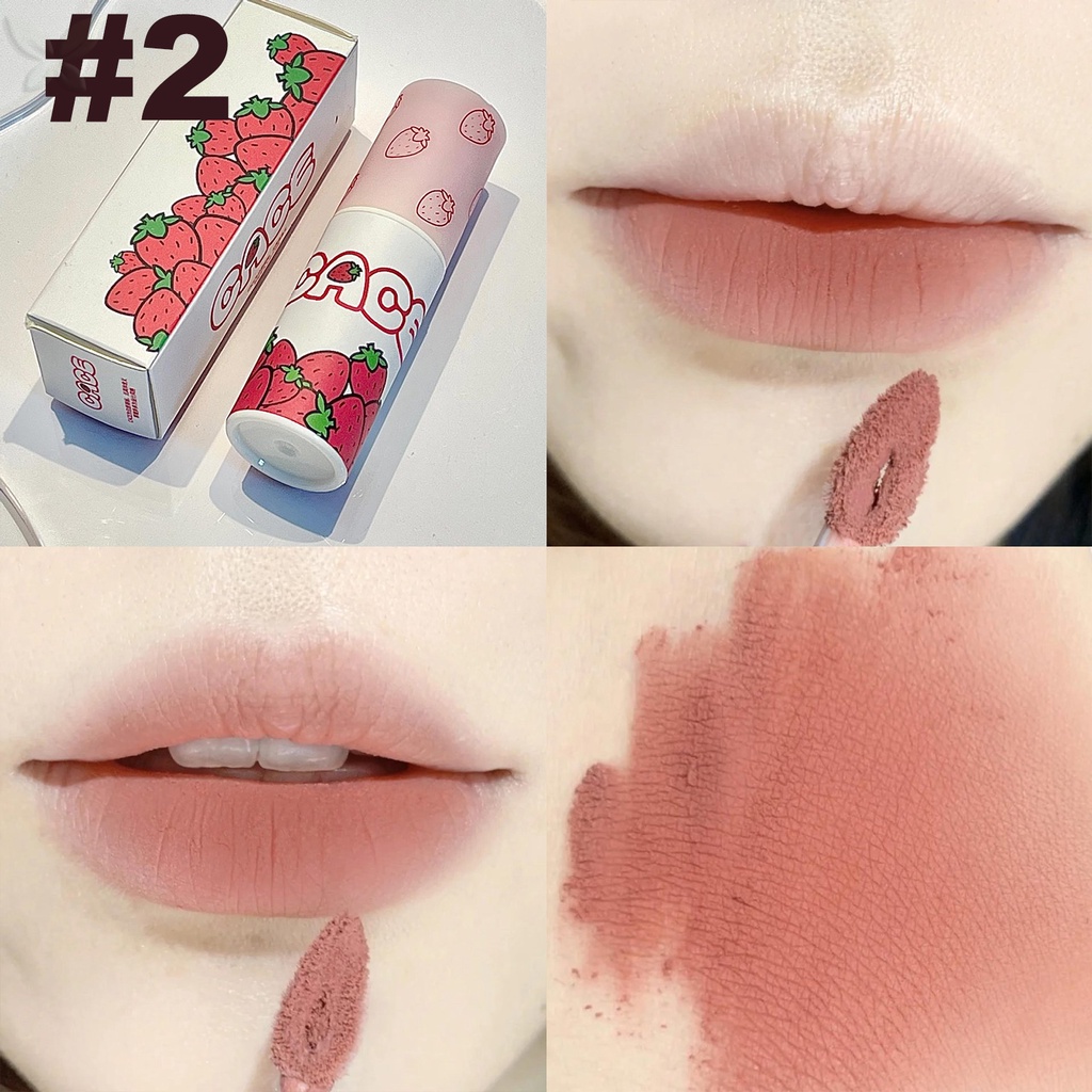 Jmmz Đáng Yêu Dâu Môi Bùn Đất Sét Nhung Matte Son Môi Trang Điểm Chống Thấm Nước Lâu Dài Mịn Màu Đỏ Son Tint Sắc Tố Son Bóng