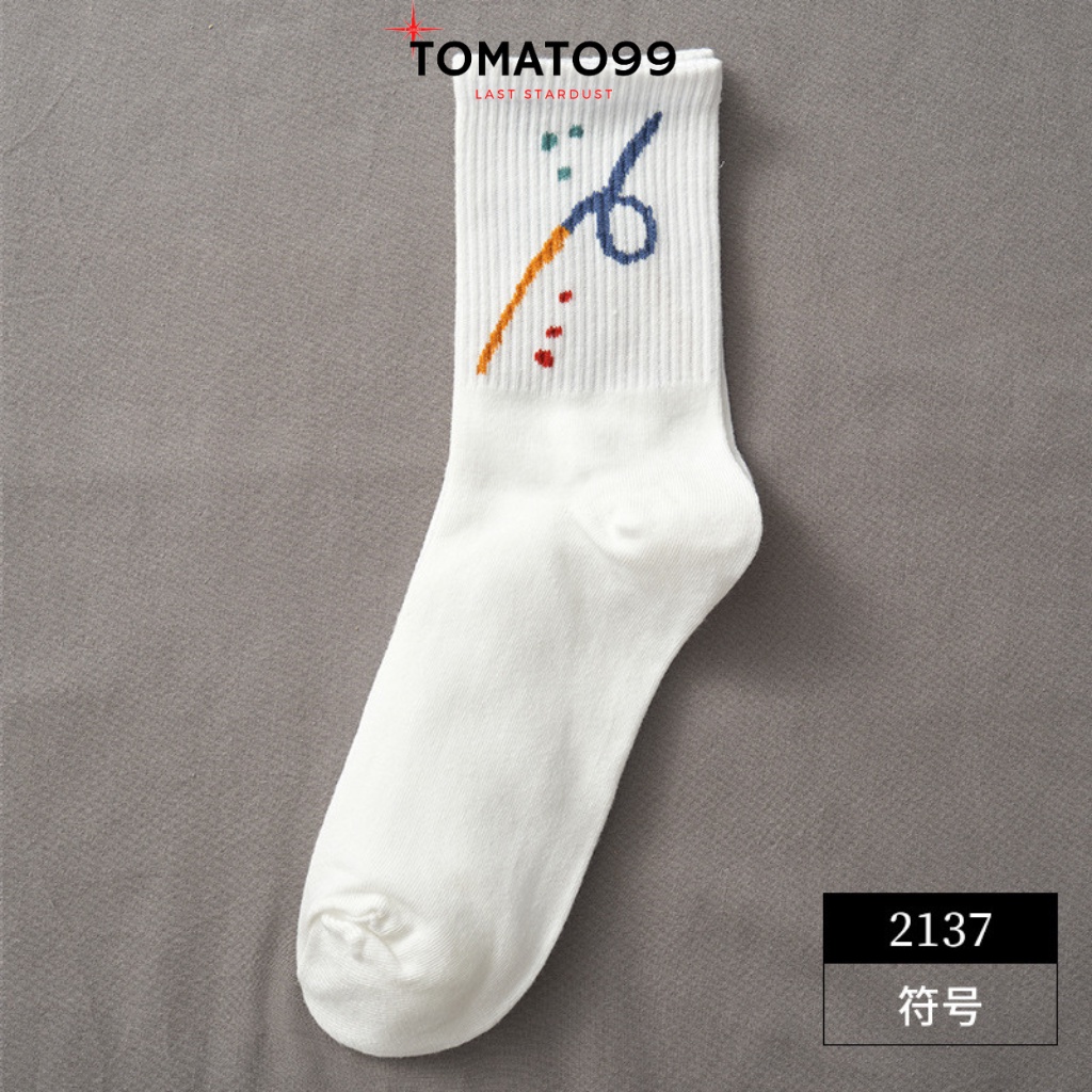 Tất trắng cao cổ nam nữ sét 10 đôi hoạ tiết pha sơn T40