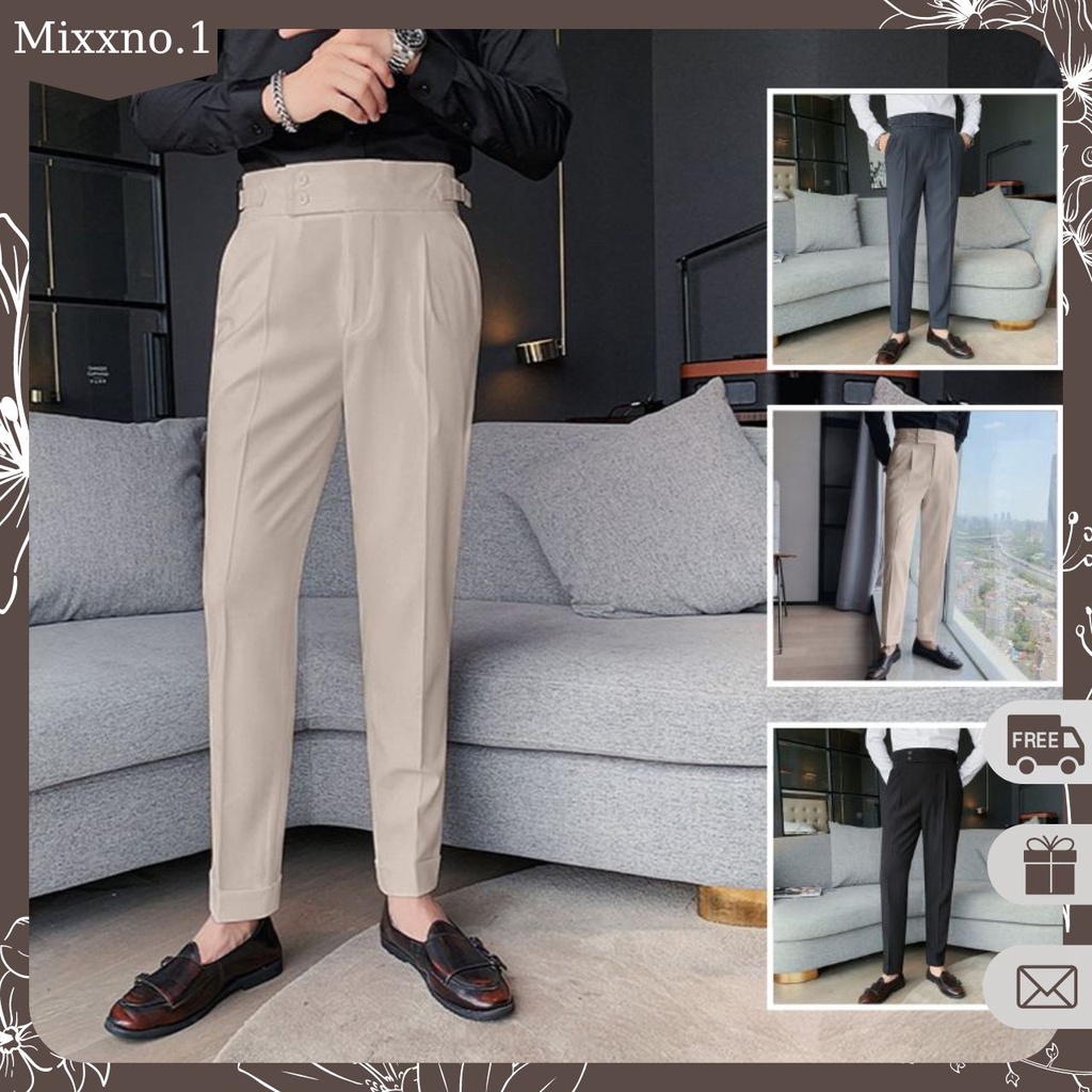 Quần Âu Baggy Nam Ống Đứng Trơn Màu Cạp Cao Phối Đai Khuy Kiểu Mới Thời Trang Mixxno1 QUAN NAM 130 | BigBuy360 - bigbuy360.vn