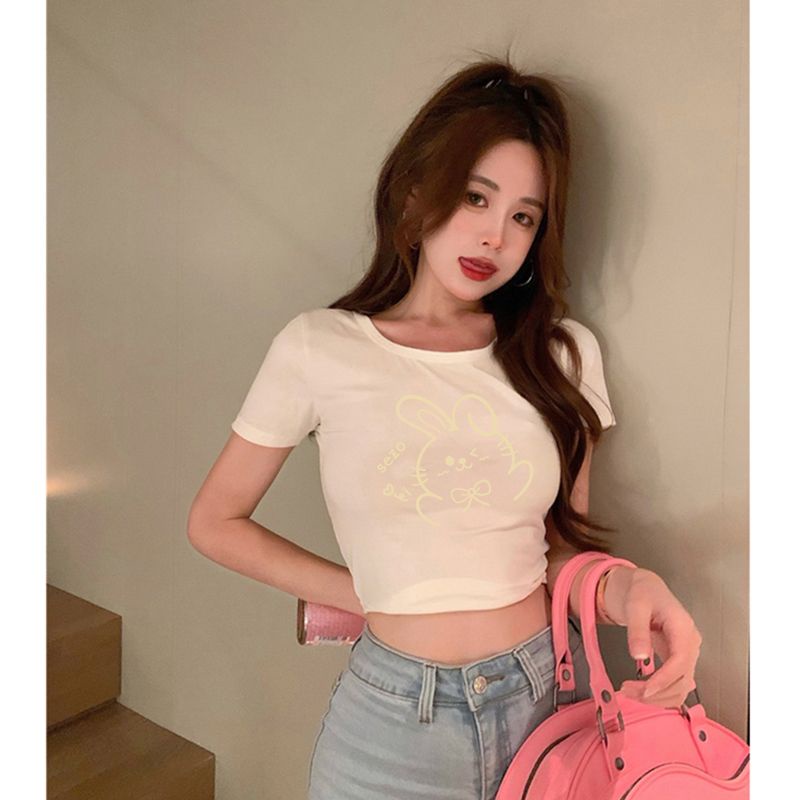 QADCOL Áo Croptop Tay Ngắn Màu Trắng Thiết Kế Mới Năng Động Thời Trang Dành Cho Nữ