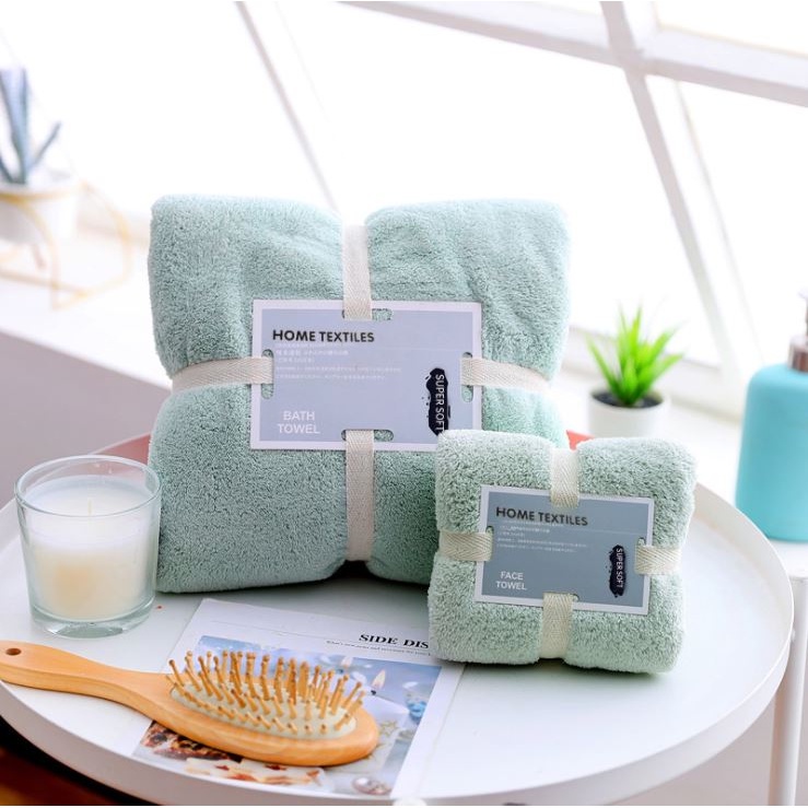 Bộ 2 khăn tắm lông cừu xuất hàn - khăn tắm cỡ lớn siêu mềm mịn (hàng mới nhất 2021)