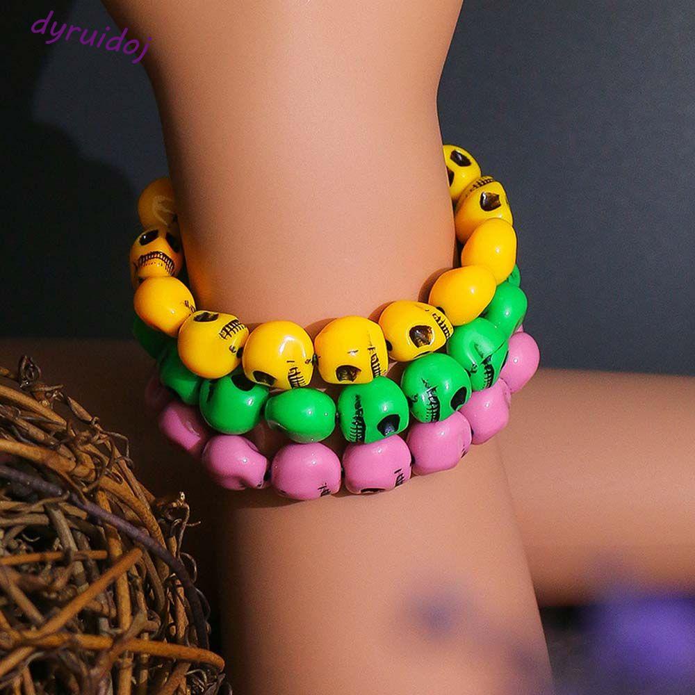 Vòng Tay Chuỗi Hạt Mặt Đầu Lâu Bằng Nhựa Resin Phong Cách Hiphop Thời Trang DYRUIDOJ1 Cho Nữ