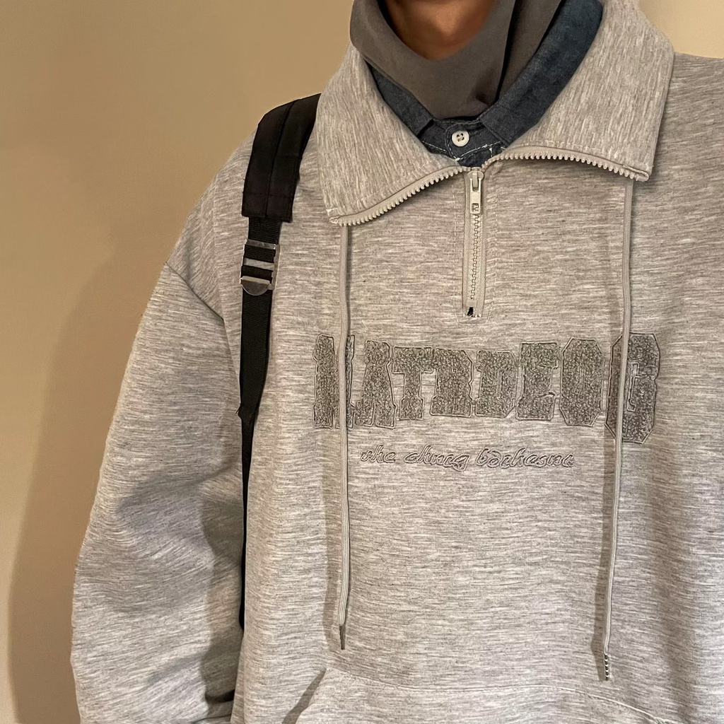 Áo Sweater Polo Dáng Rộng In Chữ Đơn Giản áo sweater nam Phong Cách Hàn Quốc Thời Trang áo sweater có cổ Nam Nữ