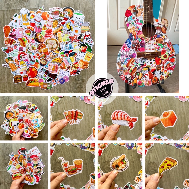 Sticker FOOD - THỨC ĂN  CHỐNG NƯỚC dán trang trí xe, laptop, nón bảo hiểm, vali, đàn guitar, máy tính, ốp điện thoại