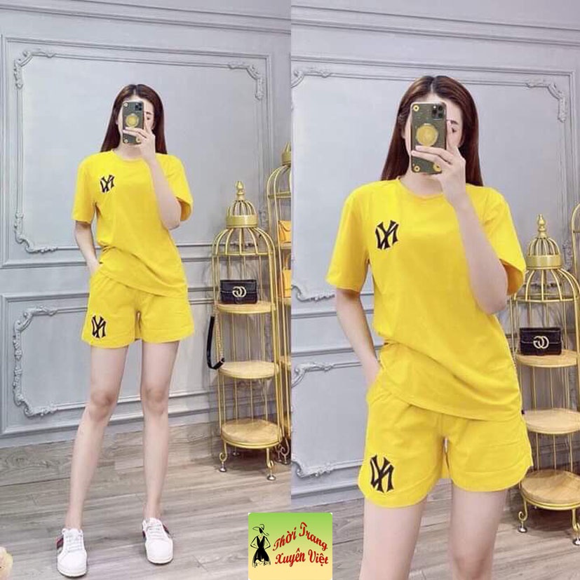 set bộ quần đùi áo tay cọc NY được làm từ vải thun 4 chiều phù hợp mặc nhà mặc đi chơi freesize dưới 60kg