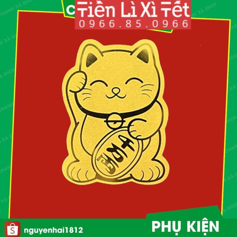 Mèo thần tài mạ vàng 24k 2023 / miếng dán điện thoại mèo thần tài