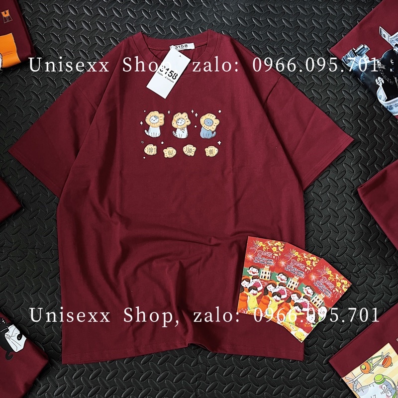 Áo Thun Phông 3158 Nam Nữ Tay Lỡ Form To Rộng Hàng Quảng Châu Chất cotton Khô loại 1 màu đỏ đón tết_Uniesex