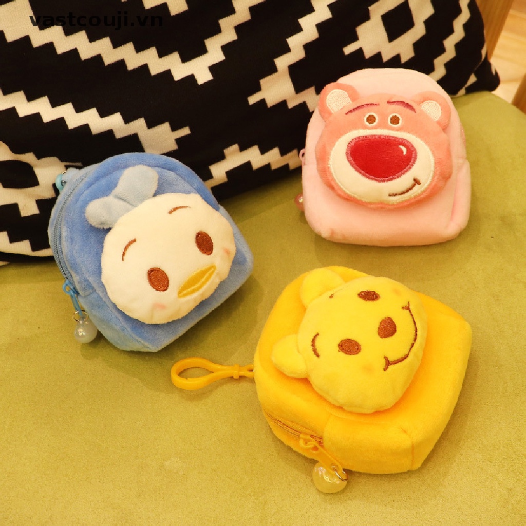 DISNEY Ví Tiền Xu Ba Chiều Mini Có Khóa Kéo Hình Gấu Bông Ba Chiều Màu Kẹo VASTJI Kawaii Dễ Thương Có Móc Khóa Thích Hợp Làm Quà