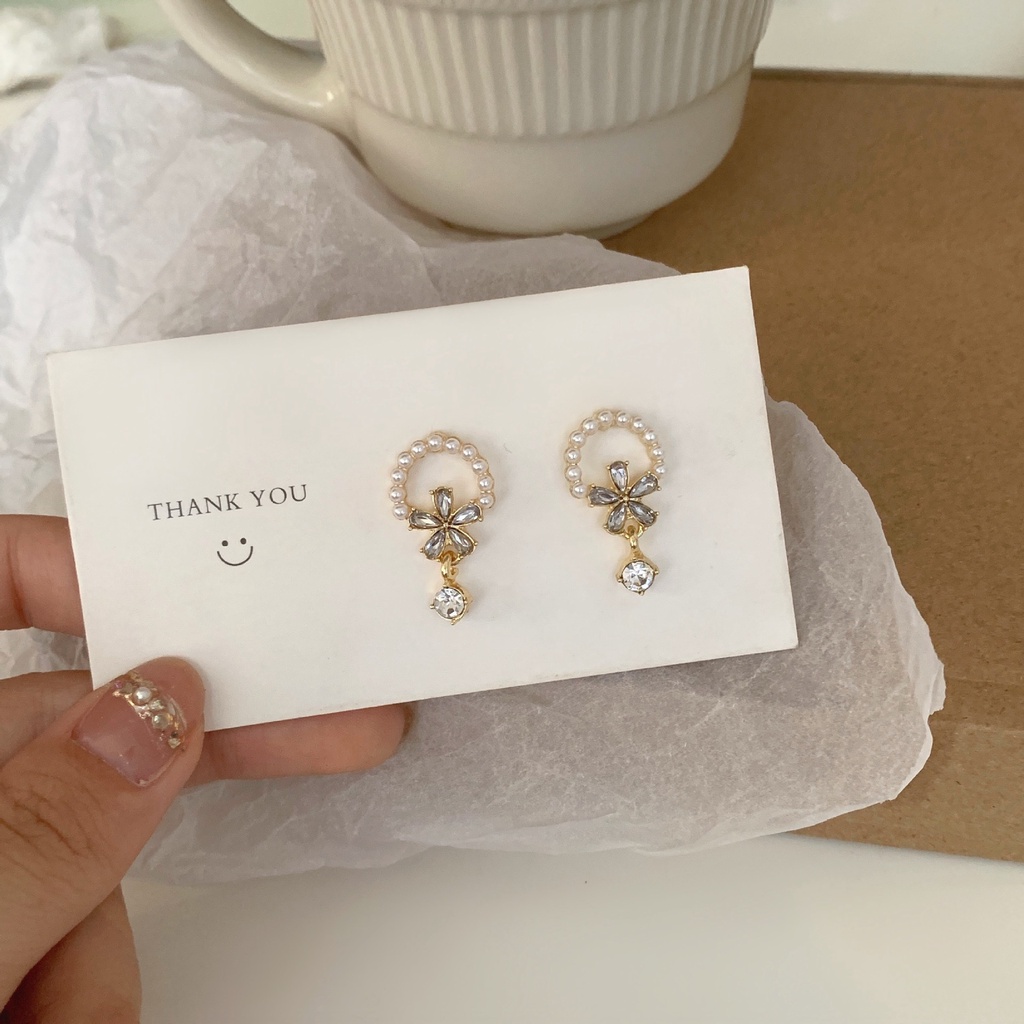 Khuyên tai kẹp không bấm lỗ chốt cố định K301 bằng hợp kim mạ vàng hình tròn đính hoa đá dáng midi Leous Accessories