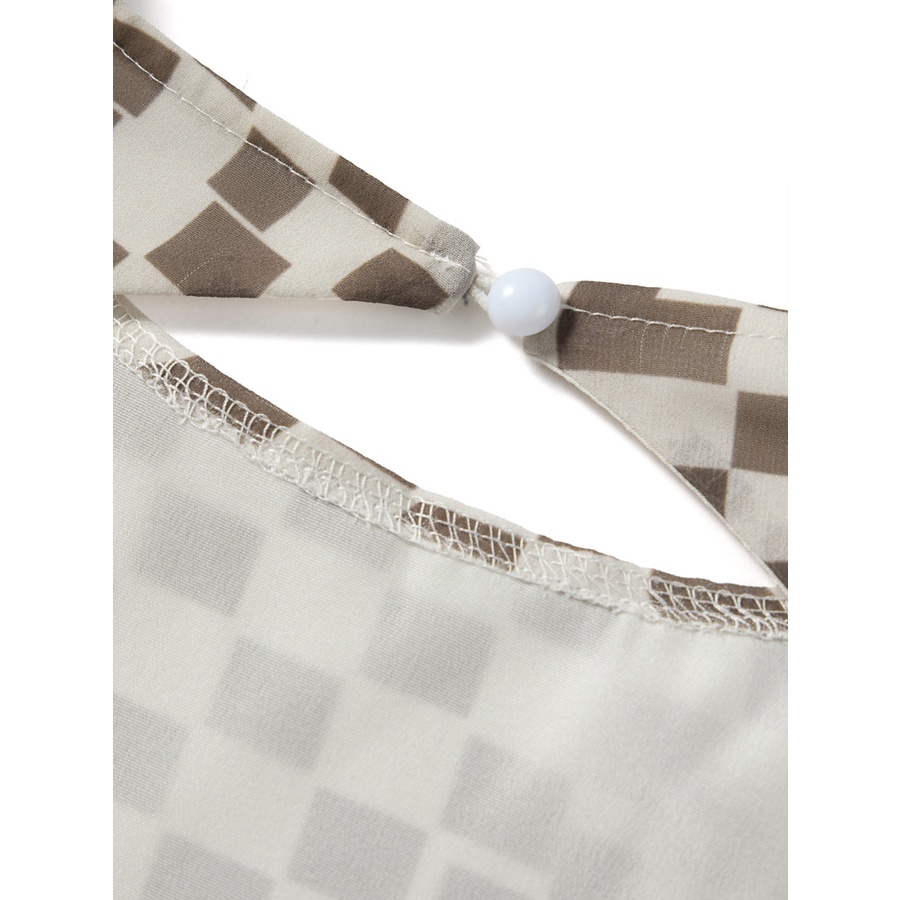 Đầm Dài Cổ Tròn Hở Lưng Tay Loe In Họa Tiết Kẻ Ô Cho Nữ