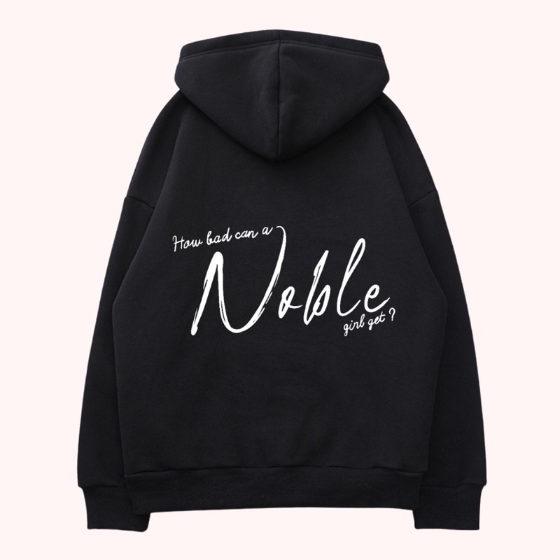 Áo hoodie nỉ bông nam nữ form rộng IN CHỮ NOBLE mũ 2 lớp trơn basic, hoodie zip ulzzang tay bồng phong cách Hàn Quốc