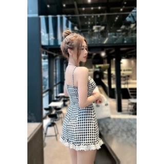 Đầm 2 dây caro cột nơ siêu xinh