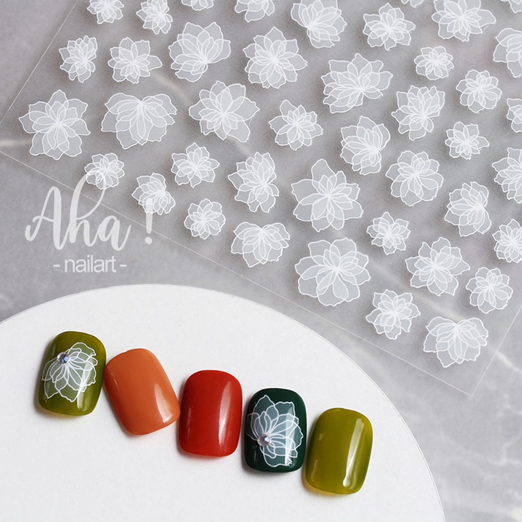 Miếng Dán Trang Trí Móng Tay Hình Hoa Trắng Trong Mờ Nhẹ Nhàng Thông Dụng Cho Nữ