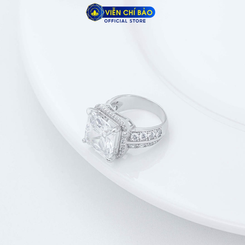 Nhẫn bạc nữ đá vuông to chất liệu bạc Ý thời trang phụ kiện trang sức Viễn Chí Bảo N400207