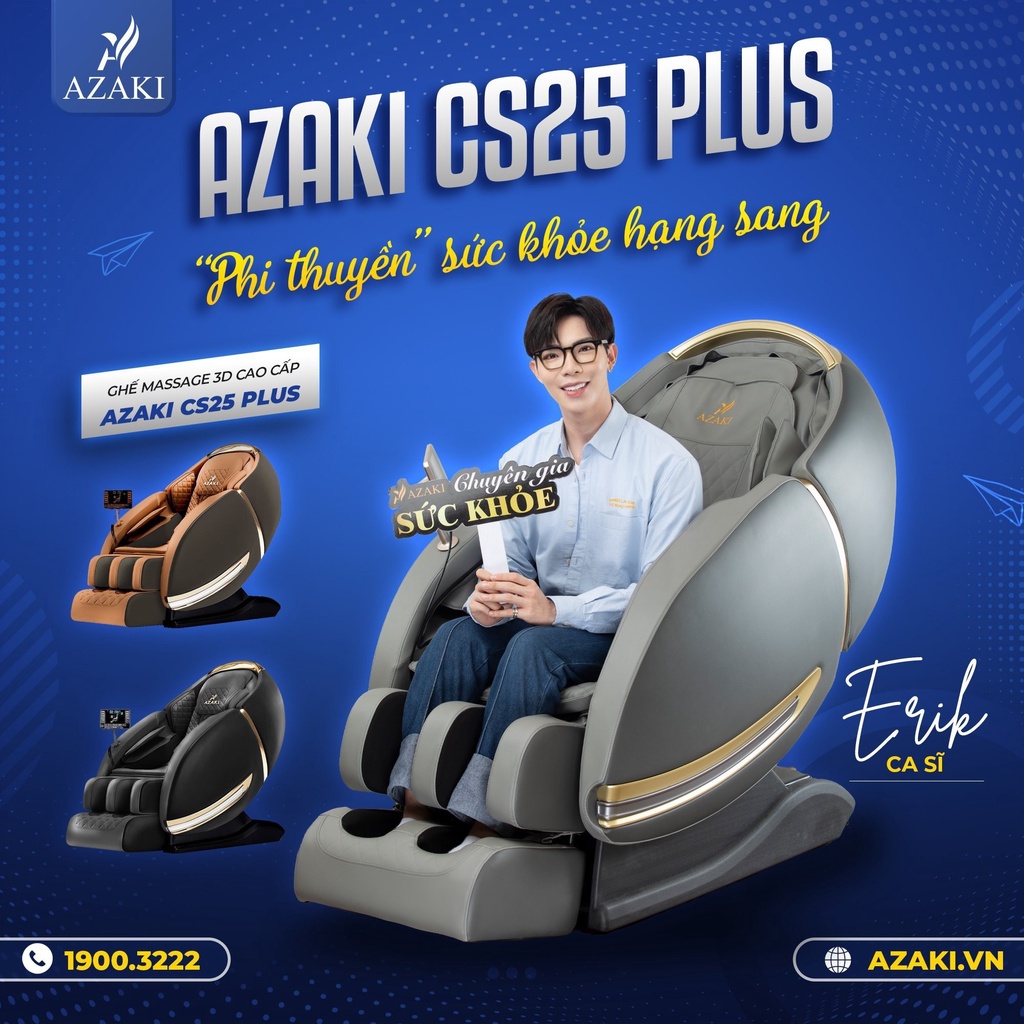 Ghế Massage Toàn Thân Azaki CS25 Plus nhiều chế độ mát xa giảm mệt mỏi, đau lưng, đau vai cổ gáy, đau nhức xương khớp