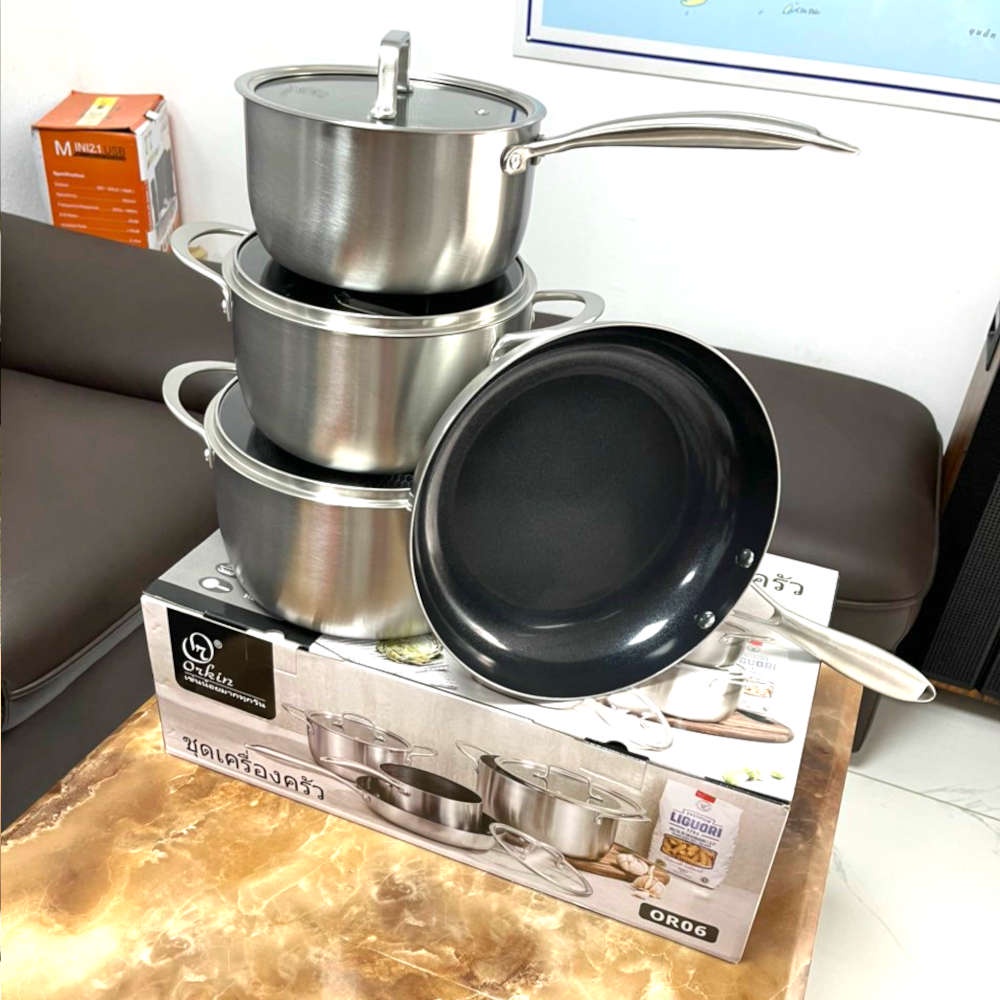 Bộ nồi chảo Inox 304 chống dính Blackcube Orkin Thái Lan OR06 thân đúc đáy liền