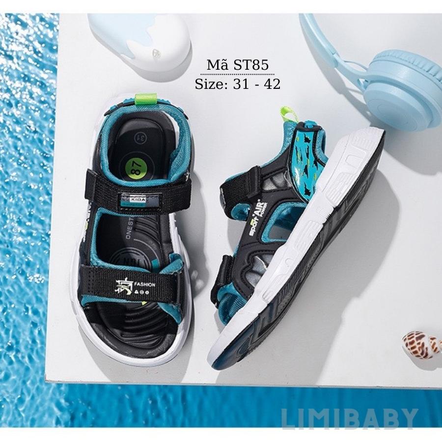 Dép quai hậu bé trai LIMIBABY đi học đi biển da cao cấp nhẹ êm chống trơn dán cho chân múp hoặc gầy thể thao xanh ST85