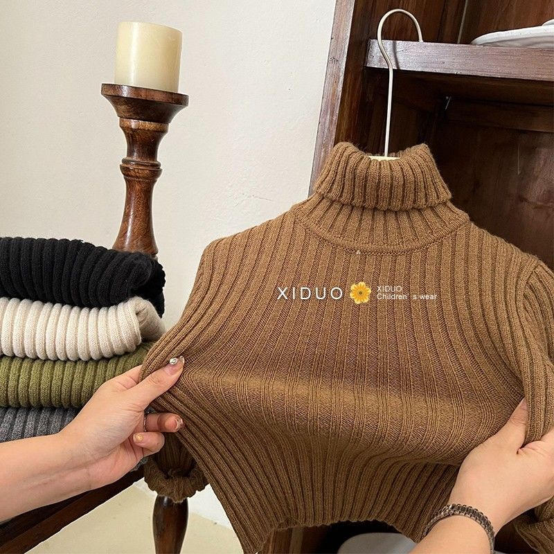 Áo Sweater Cổ Cao Co Giãn Màu Trơn Thời Trang Thu Đông Hàn Quốc Mới Cho Bé Trai Bé Gái