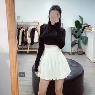 Chân váy xếp ly dáng chữ a lưng cao phong cách xòe kiểu xếp li ngắn thời trang